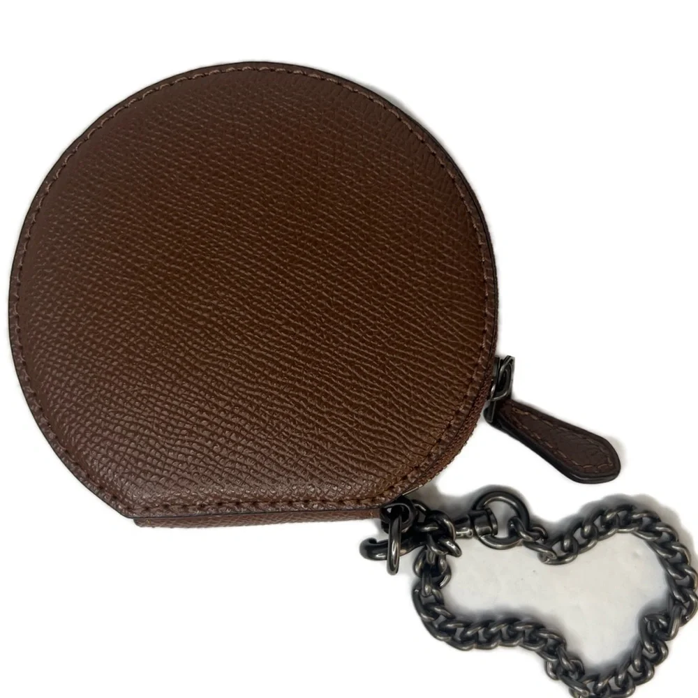 COACH ROUND COIN CASE RAINBOW RIVETS 
DARK SADDLE PRIDE ANTIQUE NICKEL F31574 - Picture 8 of 11